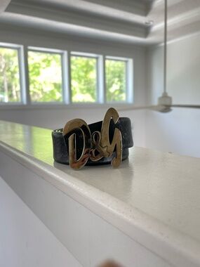 D&G Black Leather Belt with Gold D&G Logo Buckle